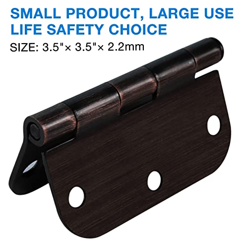 TDCHINGES 18 Pack Oil Rubbed Bronze Door Hinges 3.5" x 3 1/2 Inch Black Brushed Interior Hinge Rounded 5/8" Radius Corner 3 ½"Iron Residential Standard Bedroom Bifold Single Double Doors Hardware Kit - Image 2