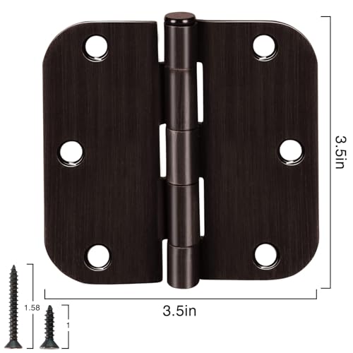 TDCHINGES 18 Pack Oil Rubbed Bronze Door Hinges 3.5" x 3 1/2 Inch Black Brushed Interior Hinge Rounded 5/8" Radius Corner 3 ½"Iron Residential Standard Bedroom Bifold Single Double Doors Hardware Kit - Image 5
