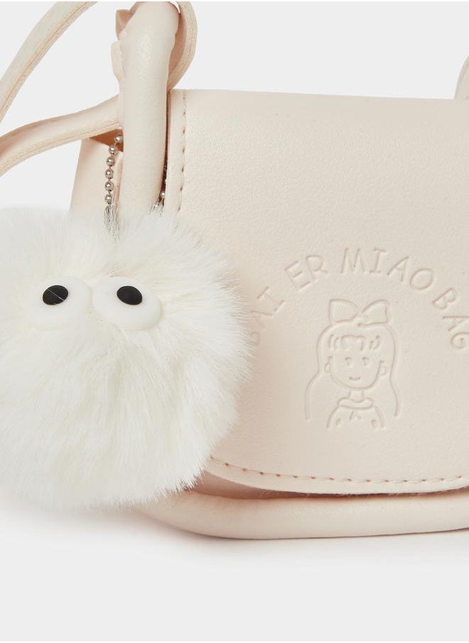 Styli Styli Girls Snap Flap Cross Body Bag with Faux Fur Charm  - Image 3