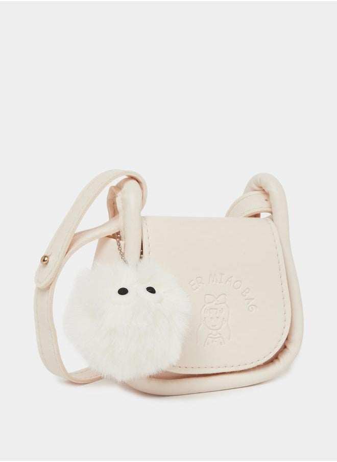 Styli Styli Girls Snap Flap Cross Body Bag with Faux Fur Charm  - Image 1