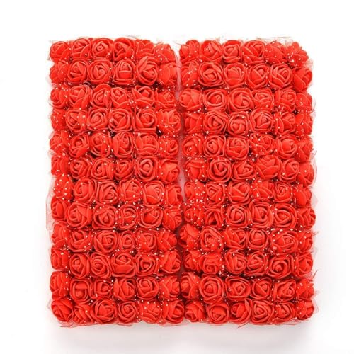 Tia Crafts Artificial Rose Flower Heads 144pcs Mini Fake Roses DIY Wedding Flowers Accessories Make Bridal Hair Clips Headbands Dress (Red) - Image 1