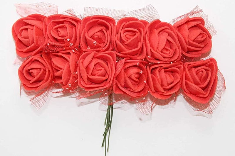 Tia Crafts Artificial Rose Flower Heads 144pcs Mini Fake Roses DIY Wedding Flowers Accessories Make Bridal Hair Clips Headbands Dress (Red) - Image 2