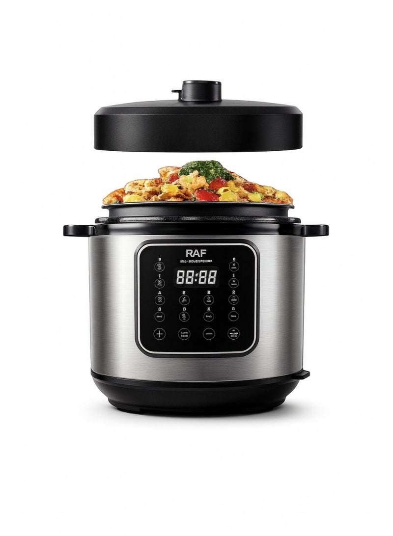 آر إيه أف قدر ضغط كهربائي من RAF - 1000 واط، سعة كبيرة 6 لتر، قدر رقمي متعدد الوظائف مع مؤقت 24 ساعة، تحكم ثابت في درجة الحرارة، سهل التنظيف من الفولاذ المقاوم للصدأ - Image 1