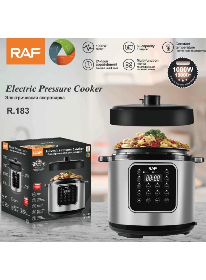آر إيه أف قدر ضغط كهربائي من RAF - 1000 واط، سعة كبيرة 6 لتر، قدر رقمي متعدد الوظائف مع مؤقت 24 ساعة، تحكم ثابت في درجة الحرارة، سهل التنظيف من الفولاذ المقاوم للصدأ - Image 3