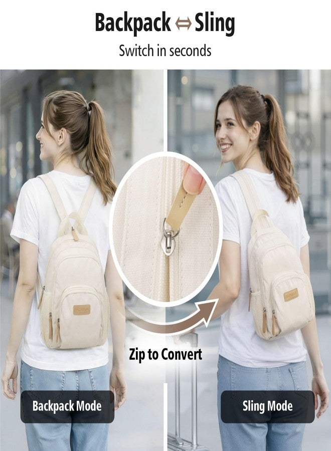 PACKISM Small Backpack Purse for Women - Convertible Backpack Purse Sling Bag Fits 11 Inch Tablet, Water Resistant Mini Daypack with Water Bottle Holder, Beige - Image 5