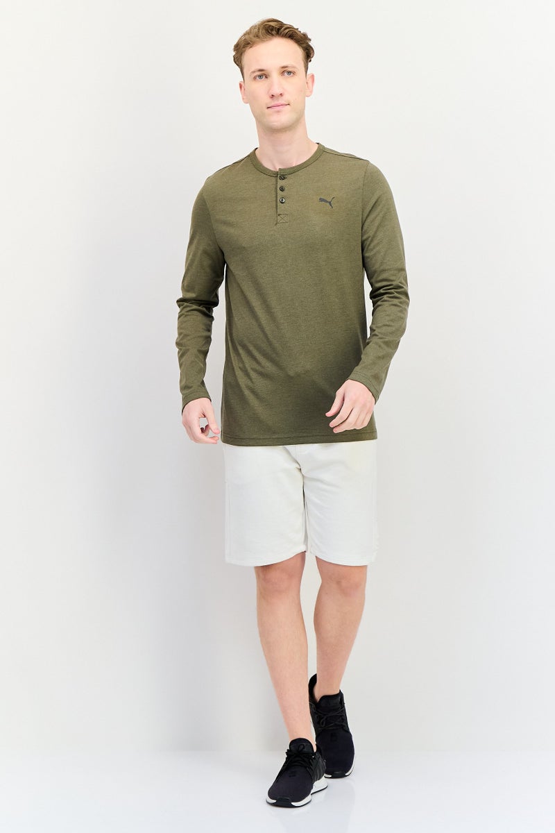PUMA تي شيرت رياضي طويل الأكمام للرجال بقصة ضيقة، زيتوني - Image 4