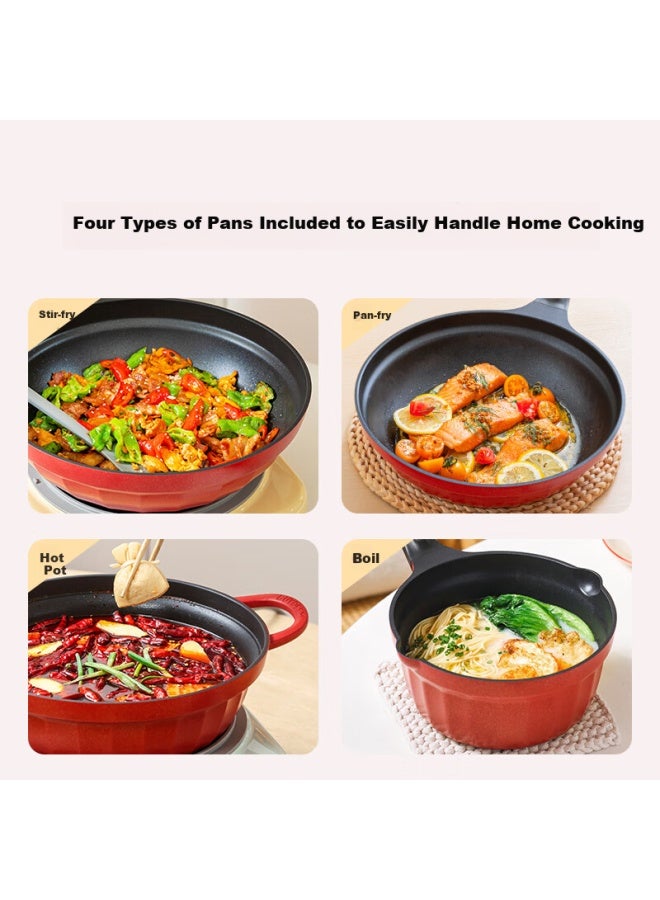 Buydeem Non-stick Frying Pan Grill Pan For Induction And Gas Stove Golden Ruby Red 28cm - Image 2