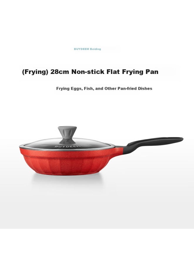 Buydeem Non-stick Frying Pan Grill Pan For Induction And Gas Stove Golden Ruby Red 28cm - Image 1