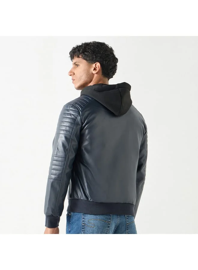 Lee Cooper Lee Cooper Solid Zip Through Biker Jacket with Hood and Pockets