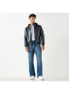 Lee Cooper Lee Cooper Solid Zip Through Biker Jacket with Hood and Pockets  - Image 2
