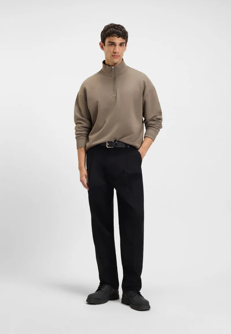 HUGO Black Regular-fit trousers in mercerised cotton twill for Men | Best Price UAE