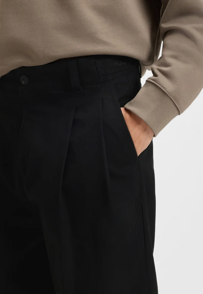 HUGO Black Regular-fit trousers in mercerised cotton twill for Men | Best Price UAE