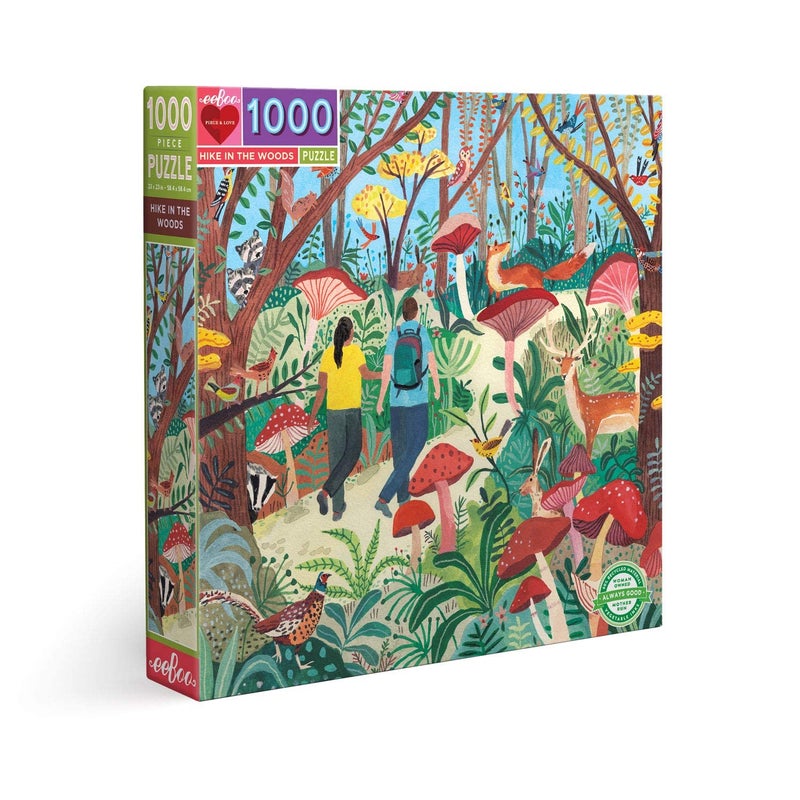 eeBoo: Piece and Love Hike in The Woods 1000 Piece Square Adult Jigsaw Puzzle, Puzzle for Adults and Families, Glossy, Sturdy Pieces and Minimal Puzzle Dust - Image 1