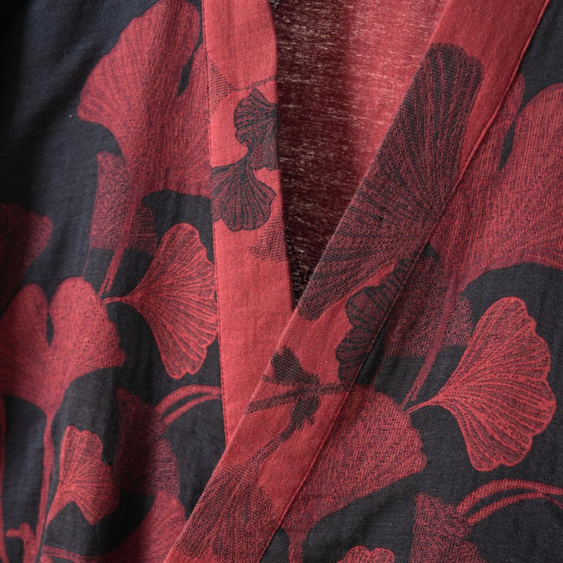 Purefair 100% Cotton Gauze Ginkgo Leaf Kimono Robe, Long Knit Loose Bathrobe Nightgown Ladies Loungewear Sleepwear for Women - Image 4