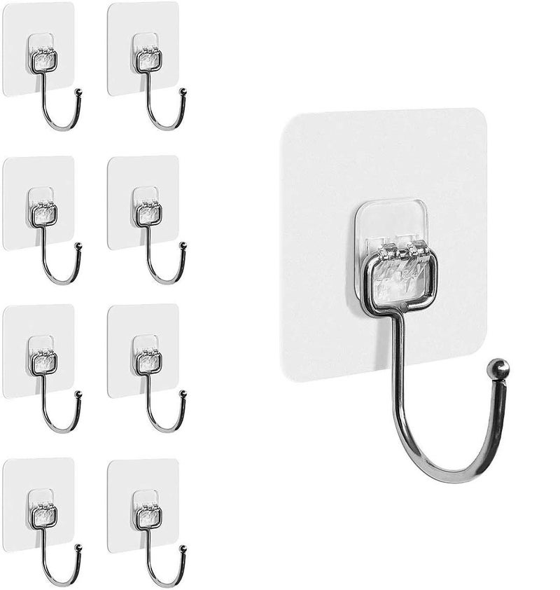MORGHULIS Metal Adhesive Heavy Duty Wall Mount Coats Waterproof and Rustproof Wall Hooks 5kg 8 Clear - Image 1