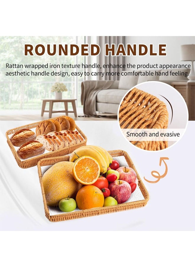 Hihonor Hand-Woven Rattan Storage Basket with Handles, Rectangle Food Serving Tray, Imitation Rattan Tray for Kitchen Counter, Living Room, Bathroom, Outdoor Activities, 11.4 x 7.5 x 1.8 inches  - Image 3