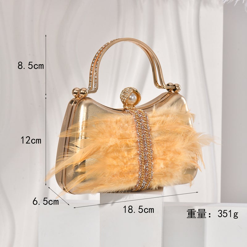 New Feather Thin Flash Handbag Buckle Design Fashion Temperament Matching Evening Dress Evening Bag Wedding Bag - Image 3
