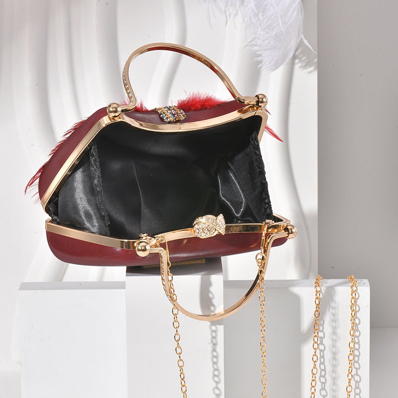 New Feather Thin Flash Handbag Buckle Design Fashion Temperament Matching Evening Dress Evening Bag Wedding Bag - Image 5