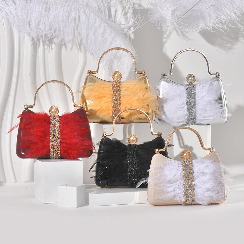 New Feather Thin Flash Handbag Buckle Design Fashion Temperament Matching Evening Dress Evening Bag Wedding Bag - Image 2