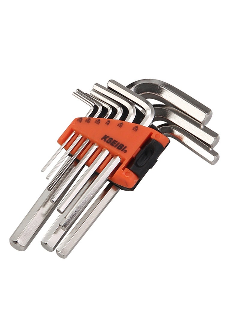 KSEIBI Hex Key Wrench Set Short 9-PC. SAE, Size 1/16"-3/8", Short Arm Ball End Hex Key Wrench Set for Damaged Fasteners, Standard, Rounded Bolts, L-Wrenches for Tight Places, Storage - Orange.  - Image 1