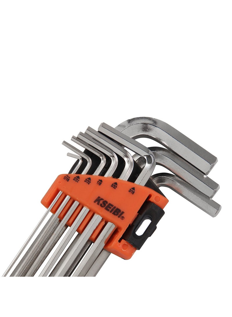 KSEIBI Hex Key Wrench Set Short 9-PC. SAE, Size 1/16"-3/8", Short Arm Ball End Hex Key Wrench Set for Damaged Fasteners, Standard, Rounded Bolts, L-Wrenches for Tight Places, Storage - Orange.  - Image 2