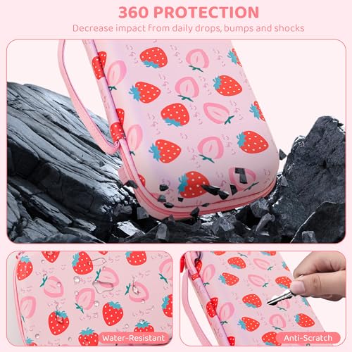 RHOTALL Pink Strawberry Carrying Case for Nintendo Switch 2,Cute Protective Hard Portable Travel Carry Case with 9 Game Card Slots,Shell Cover for Switch 2,Screen Protector,Shoulder Strap,2 Thumb Cap - Image 5
