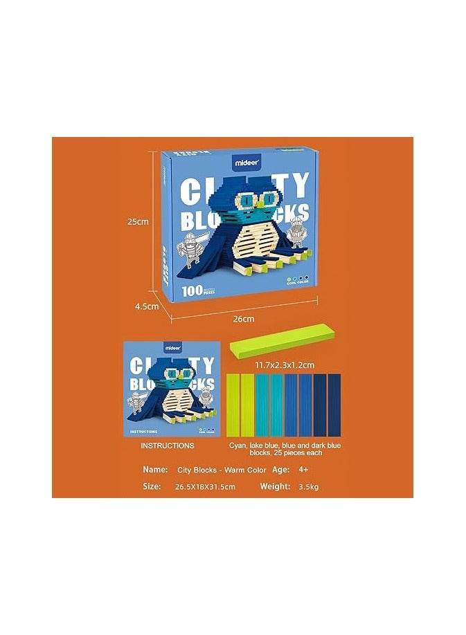 Mideer Wooden City Building Blocks for Kids 100-Pieces, Cool - Image 4