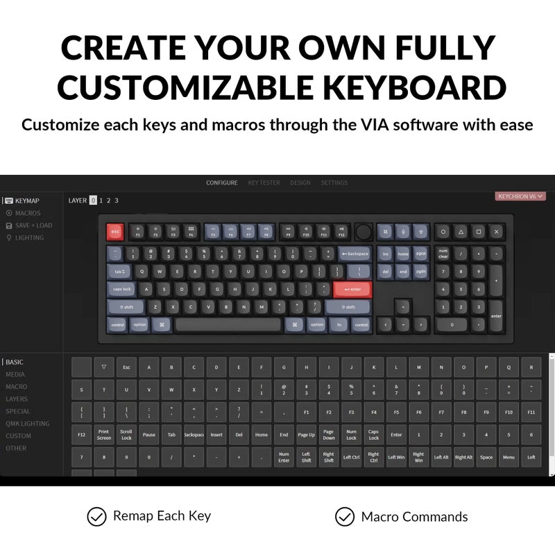 Keychron V6 Wired Custom Mechanical Keyboard Knob Version, Full-size QMK/VIA Programmable Macro with Hot-swappable Keychron K Pro Brown Switch Compatible with Mac Windows Linux Black (Non-Transparent) - Image 3