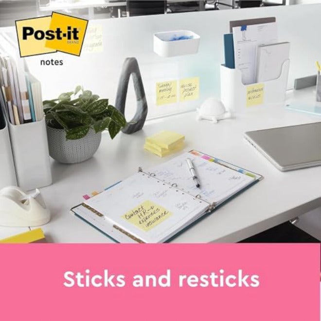 بوست-إت ملاحظات Post-it باللون الأصفر الكناري، عبوة من 12 كتلة، 100 ورقة لكل كتلة، 76 مم × 76 مم، لون أصفر - ملاحظات ذاتية اللصق لتدوين الملاحظات، قوائم المهام والتذكيرات - Image 2