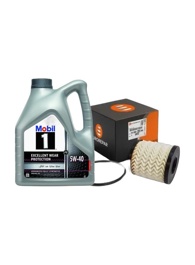mobil 1 Excellent Wear Synthetic Motor Oil 5W-40 4L & ENGINE OIL FILTER Peugeot 301 - 3008 - 5008 - 508 / Citroën C-Elysée - C5 - C4 / DS7 / Opel Grand Land / Mini Cooper R56 2006-2013  - Made In France Bundle - Image 1