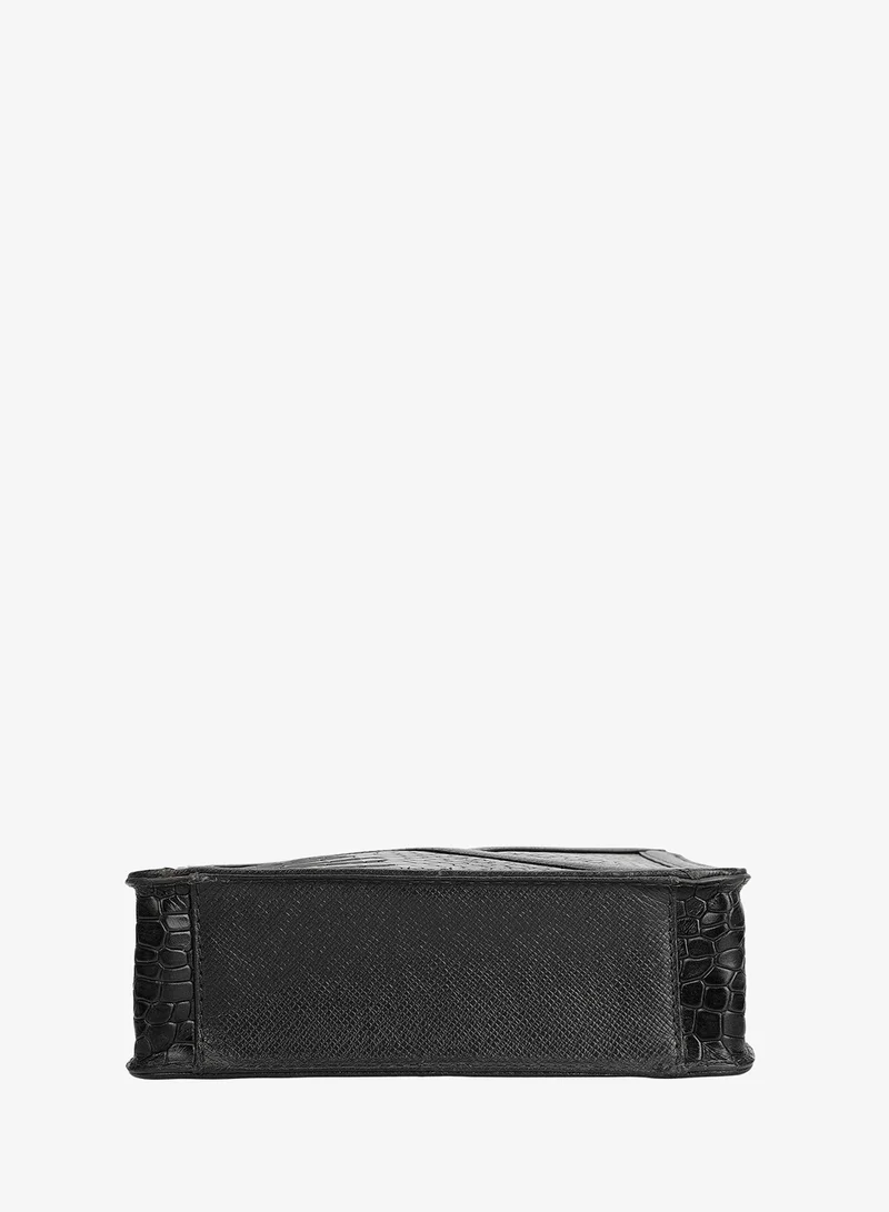 Da Milano black Da Milano Men's Croco-Embossed Leather Crossbody Handbag with Zip Closure - Black (SB-10044A) for Men | Best Price UAE
