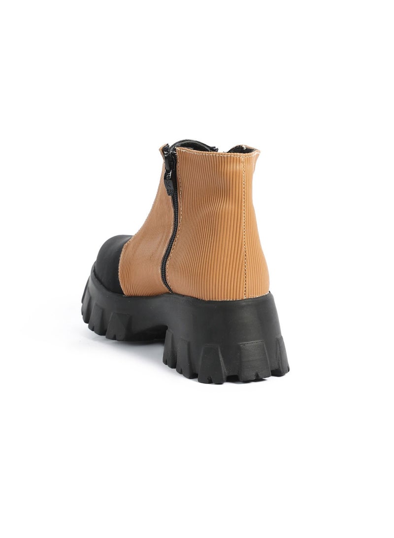 Zahwa Half Boot Satain Fabrice Texture Leather Match Matt Leather And Animal Print Snake Texture Douple Zipper - Image 4