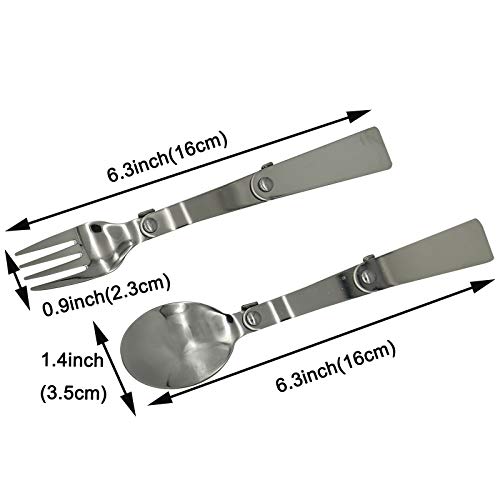 Maydahui 2 PCS Folding Spoon and Fork SUS 18/10（304）Stainless Steel Spork Portable Camping Cutlery Multi-Functional Foldable Fruit Forks for Outdoors Picnic Thermos Travel Tableware - Image 2