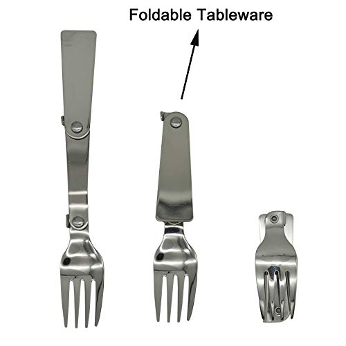 Maydahui 2 PCS Folding Spoon and Fork SUS 18/10（304）Stainless Steel Spork Portable Camping Cutlery Multi-Functional Foldable Fruit Forks for Outdoors Picnic Thermos Travel Tableware - Image 4