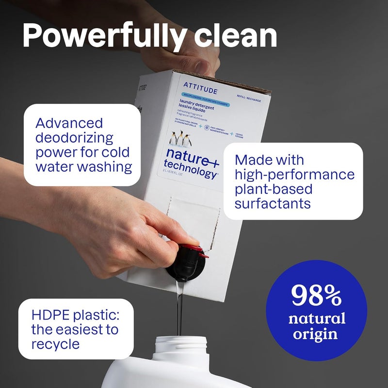 ATTITUDE Laundry Detergent, Plant and Mineral-Based Ingredients, HE, Vegan and Cruelty-Free Laundry Products, Wildflowers, 40 Loads, 2 Liters - Image 3