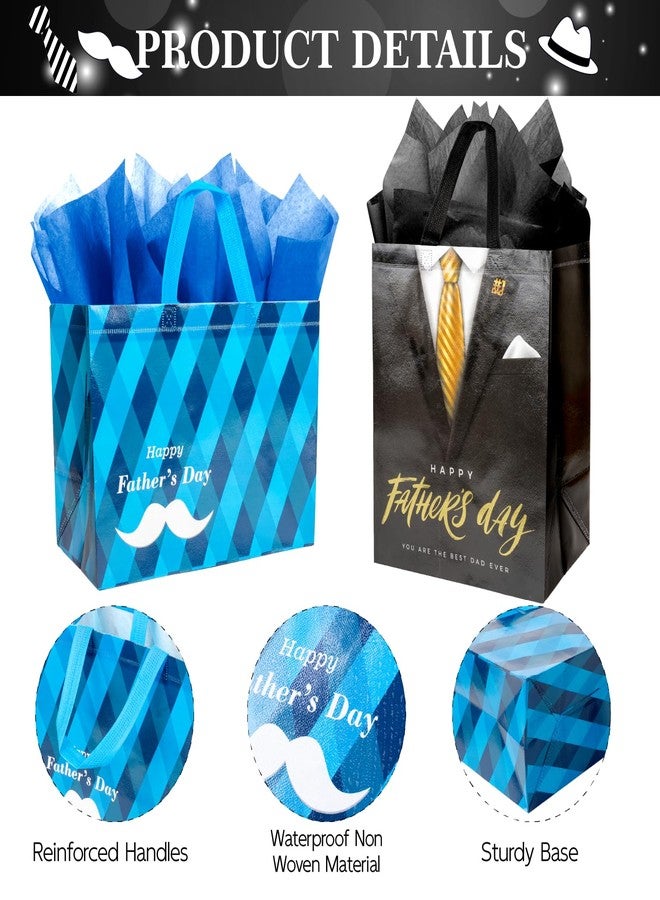 Linelglobal Father Day Gift Bag with Tissue Paper 12.6" Reusable Happy Dad Day Gift Bag for Daddy 2 Pack Black Blue - Image 3