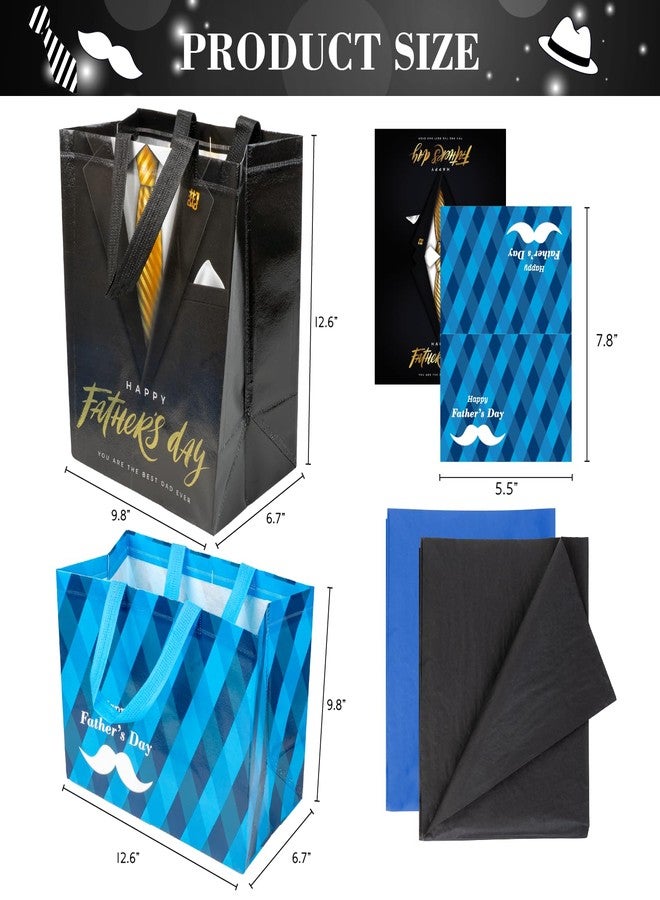 Linelglobal Father Day Gift Bag with Tissue Paper 12.6" Reusable Happy Dad Day Gift Bag for Daddy 2 Pack Black Blue - Image 2