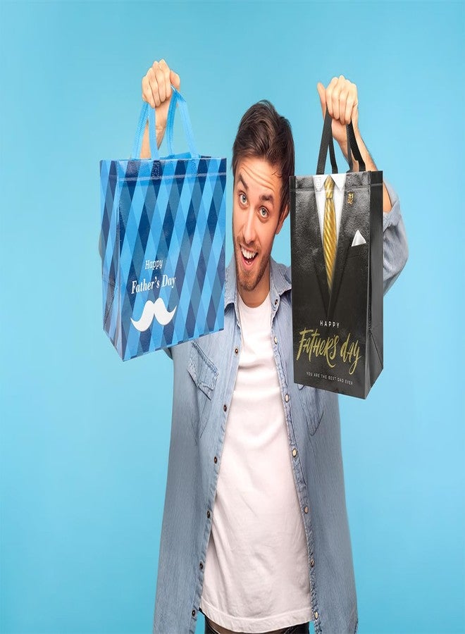 Linelglobal Father Day Gift Bag with Tissue Paper 12.6" Reusable Happy Dad Day Gift Bag for Daddy 2 Pack Black Blue - Image 4