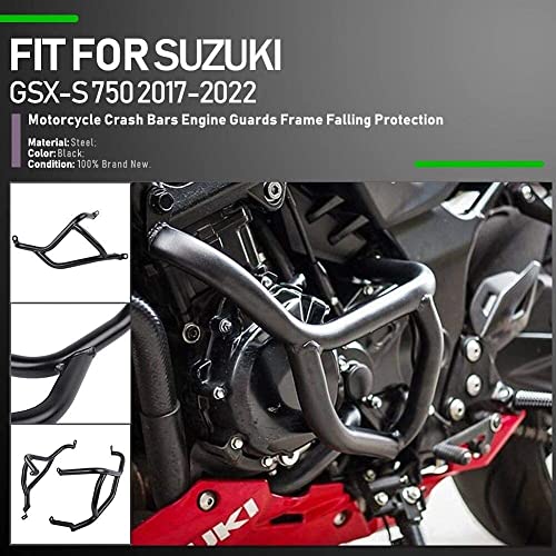 FATExpress Motorcycle Black Steel Highway Crash Bars Crashbar Stunt Slider Cage Engine Guard Frame Falling Protectors Bumper for Su.zuki GSX-S GSXS GSX S 750 GSX-S750 2017 2018 2019 2020 2021 2022 2023 - Image 3