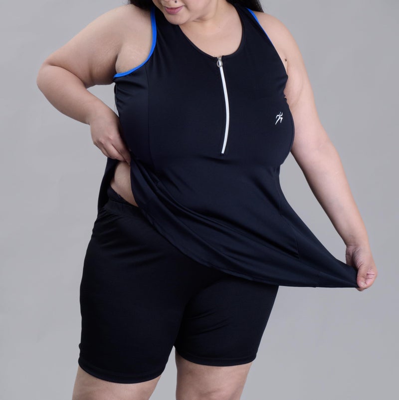 Keepfit Women's Racerback Two Piece Sleeveless Plus Size Padded Swimsuit with Front Zipper top and Boyshorts Black |Swimming Suit for Women - Image 3