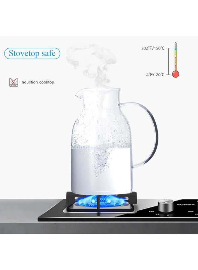 Vekonn Glass Pitcher with Lid, Glass Water Pitcher with Lid and Spout, 68 Ounces Heat Resistant Borosilicate Glass Carafe with Brush and Mixing Spoon, Temperature Safe - Image 5