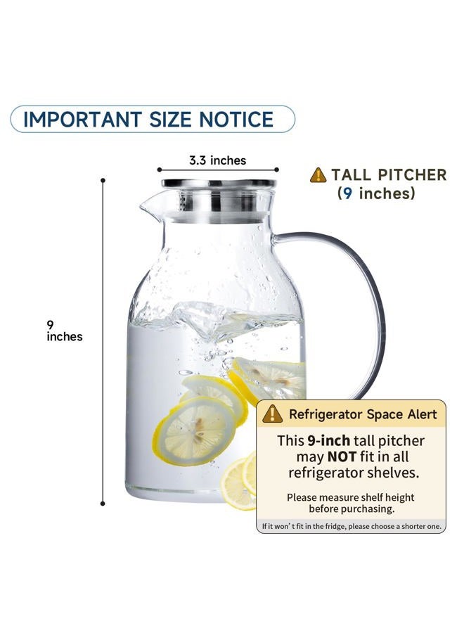 Vekonn Glass Pitcher with Lid, Glass Water Pitcher with Lid and Spout, 68 Ounces Heat Resistant Borosilicate Glass Carafe with Brush and Mixing Spoon, Temperature Safe - Image 2