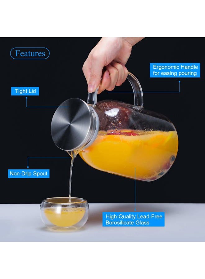 Vekonn Glass Pitcher with Lid, Glass Water Pitcher with Lid and Spout, 68 Ounces Heat Resistant Borosilicate Glass Carafe with Brush and Mixing Spoon, Temperature Safe - Image 3