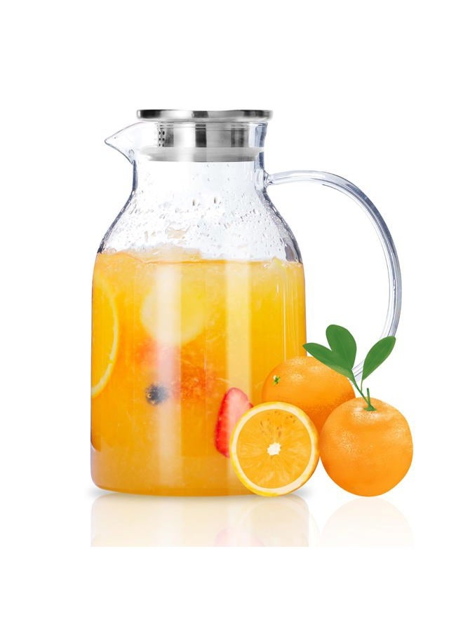 Vekonn Glass Pitcher with Lid, Glass Water Pitcher with Lid and Spout, 68 Ounces Heat Resistant Borosilicate Glass Carafe with Brush and Mixing Spoon, Temperature Safe - Image 1