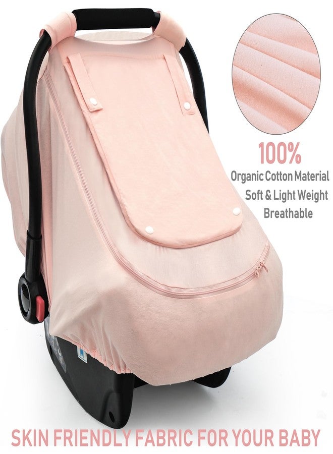 YVMVDV Baby Car Seat Cover for Summer/Spring,100% Organic Cotton Carseat Cover for Babies,Infant Car Seat Cover Canopy for Boys& Girls, Lightweight & Breathable (Pink) - Image 2
