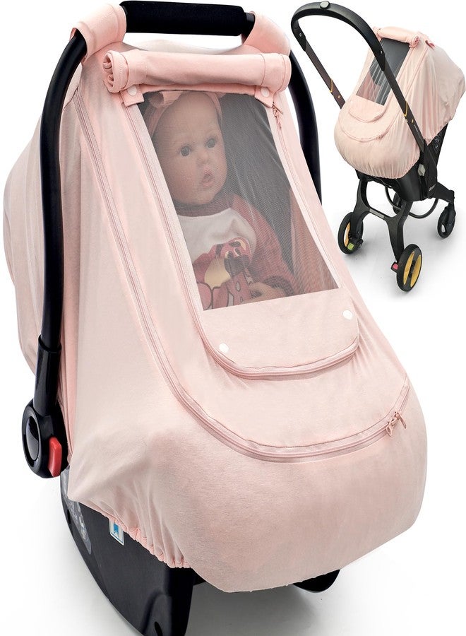 YVMVDV Baby Car Seat Cover for Summer/Spring,100% Organic Cotton Carseat Cover for Babies,Infant Car Seat Cover Canopy for Boys& Girls, Lightweight & Breathable (Pink) - Image 1