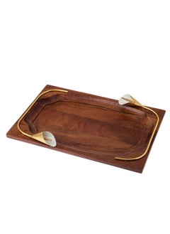 Dania Beech wood serving dish with lily decor Gold 42x28x3 cm  - Image 1