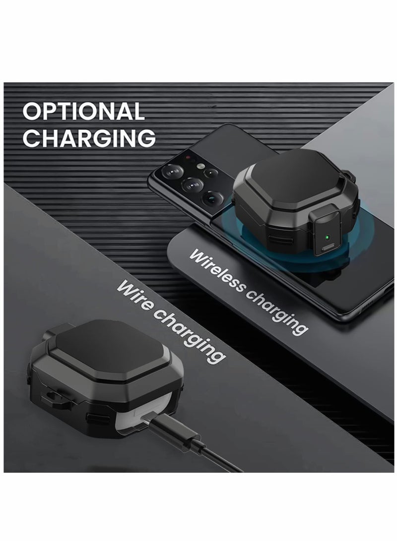 SOLARAE Armor Case Cover for Samsung Galaxy Buds Pro, Galaxy Buds Live, Galaxy Buds 2 Case Cover with Security Lock, Hard Rugged PC Shockproof Case Cover with Keychain/Straps -black - Image 4