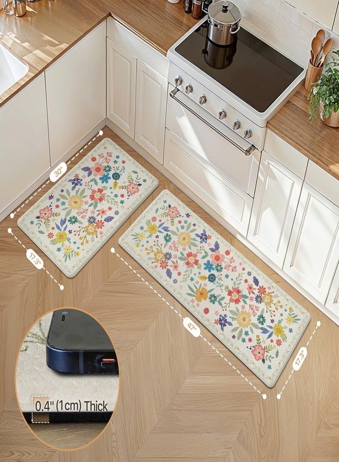 GENIMO Kitchen Mats for Floor 2PCS, Cushioned Kitchen Rugs Non Slip Washable, Anti Fatigue Mat Waterproof, Comfort Standing Mat Rug for Office, Home, Sink, Laundry, 17.3"x47"+17.3"x30", SoftWhite - Image 2