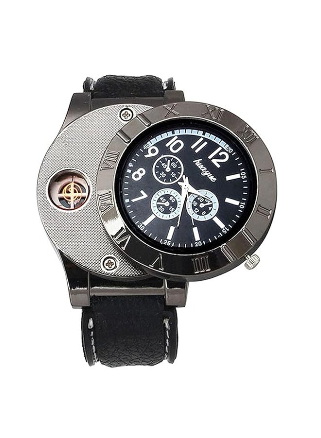 2-in-1 Electronic Cigarette Lighter Watch, USB Rechargeable Flameless Sporty Quartz Wristwatch for Men (Black) - Image 4